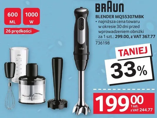Blender BRAUN BLENDER MQ5S307MBK promocja w Selgros