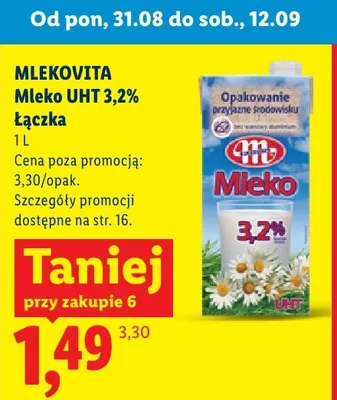 Mleko UHT Łączka Mlekovita 3,2% promocja w Lidl