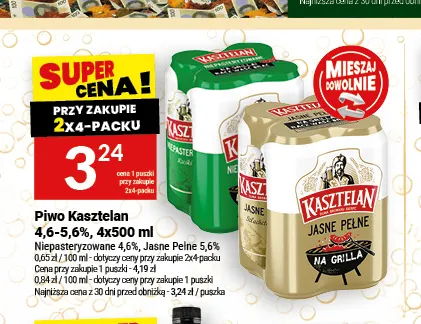 Piwo Kasztelan Niepasteryzowane 4,6% 4-pak promocja w Twój Market