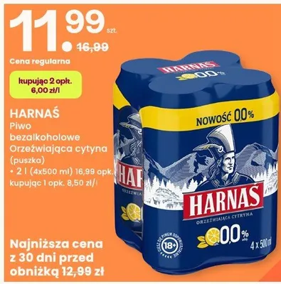 Piwo bezalkoholowe Harnaś Orzeźwiająca Cytryna puszka promocja w Frisco
