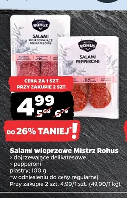 Salami wieprzowe pepperoni w plastrach Mistrz Rohus promocja w Netto