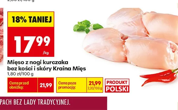 Mięso z nogi kurczaka bez kości i skóry Kraina Mięs promocja w Biedronka