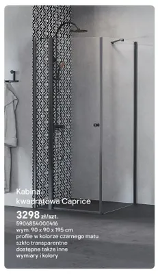 Kabina prysznicowa kwadratowa Finesse Caprice czarny mat promocja w Castorama