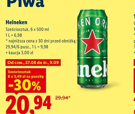 Piwo Heineken Original 6-pak 500 ml promocja w Lidl