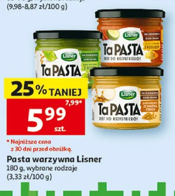 Pasta warzywna Ta PASTA ze smażoną cebulą Lisner promocja w Auchan