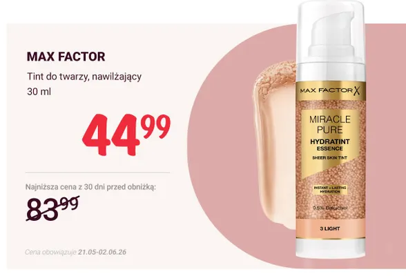 Tint do twarzy nawilżający Max Factor promocja w Rossmann