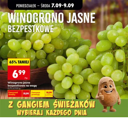 Winogrona jasne bezpestkowe na wagę promocja w Biedronka