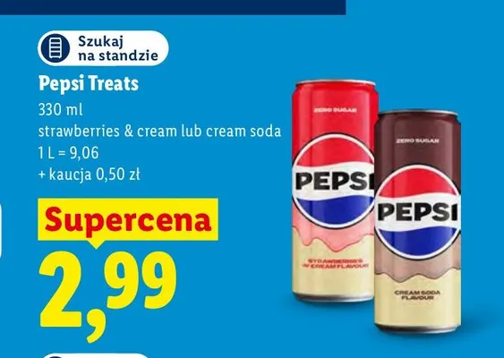 Napój gazowany Pepsi Treats Strawberries & Cream promocja w Lidl