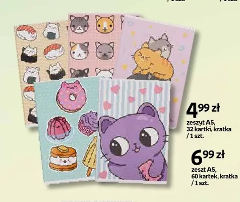 Zeszyt A5 z grafiką kota i słodyczy 60 kartek kratka promocja w Empik