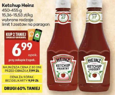 Ketchup łagodny Heinz promocja w Delikatesy Centrum