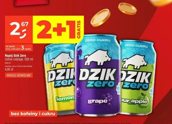 Napój Dzik Zero Grape Flavour promocja w Dealz