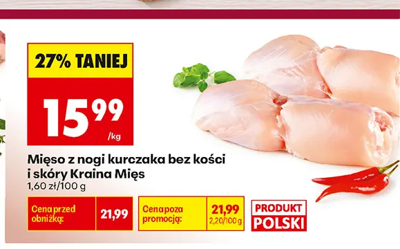 Mięso z nogi kurczaka bez kości i skóry Kraina Mięs promocja w Biedronka