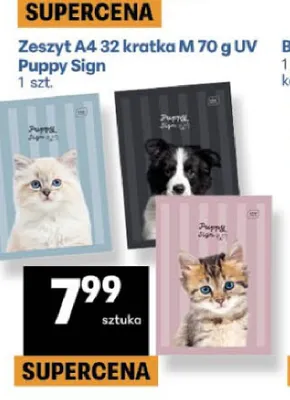Zeszyt A4 32 kratka M 70 g UV Puppy Sign promocja w Delikatesy Centrum