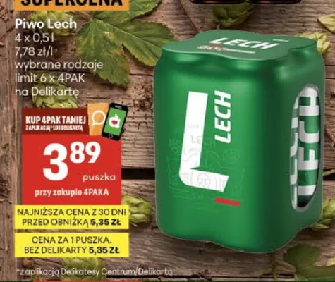 Piwo Lech Premium 4-pak promocja w Delikatesy Centrum