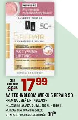 Krem AA Technologia Wieku 5 Repair 50+ na dzień liftingująco-rozświetlający promocja w Drogerie Natura