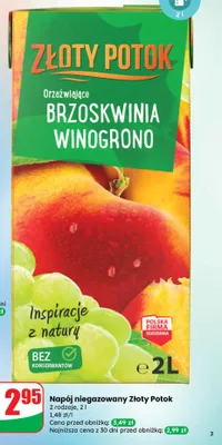 Napój niegazowany, 2 rodzaje, 2 l promocja w Dino