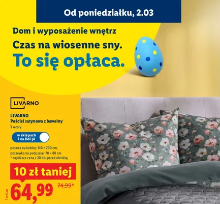 Pościel satynowa z bawełny 140x200cm, 70x80cm promocja w Lidl