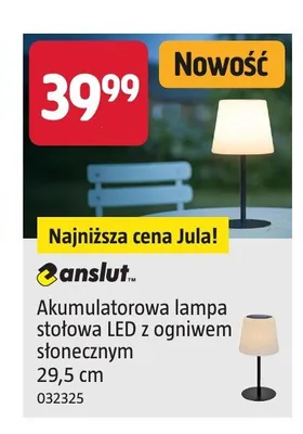 Akumulatorowa lampa stołowa LED z ogniwem słonecznym Anslut 29,5 cm promocja w Jula