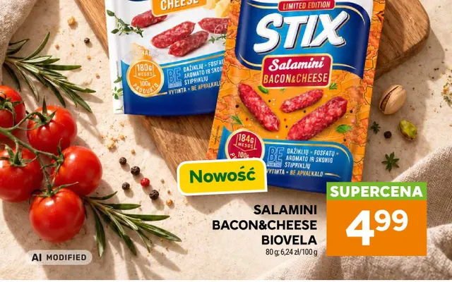 Salamini Bacon & Cheese Biovela promocja w Stokrotka
