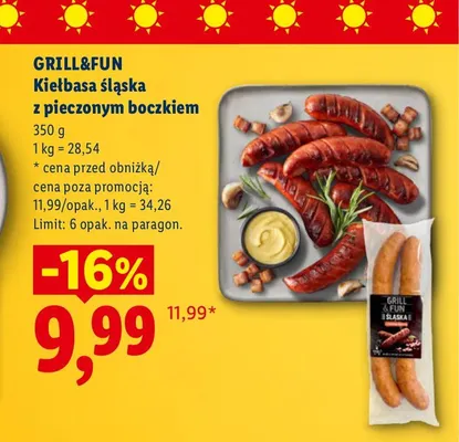Kiełbasa śląska z pieczonym boczkiem Grill&Fun promocja w Lidl