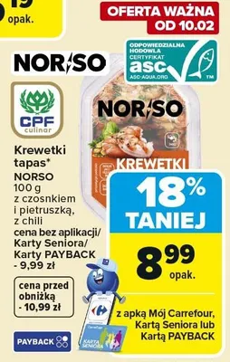 Krewetki tapas z czosnkiem i pietruszką Norso promocja w Carrefour Market