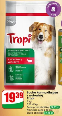 Sucha karma dla psa z wołowiną Tropi promocja w Dino