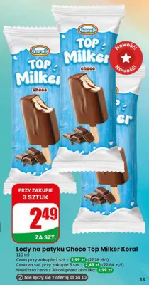 Lody na patyku Choco Top Milker promocja w Dino