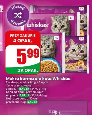 Mokra karma dla kota Whiskas z kurczakiem 4-pak promocja w Dino