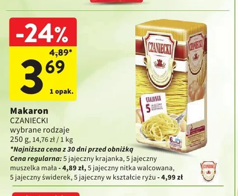 Makaron 5-jajeczny w kształcie ryżu Czaniecki promocja w Intermarche