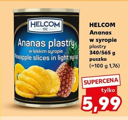Ananas w puszce Helcom plastry w lekkim syropie promocja w Kaufland