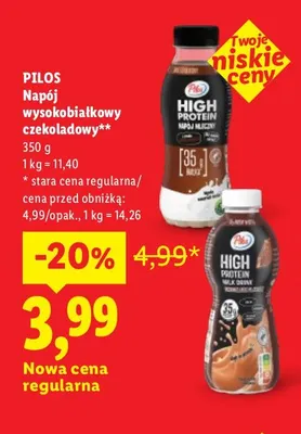 Napój wysokobiałkowy czekoladowy Pilos promocja w Lidl