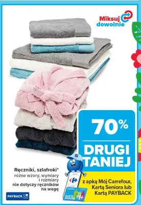 Ręczniki, szlafroki różne wzory i rozmiary oraz ręczników na wagę promocja w Carrefour Market