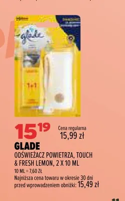 Odświeżacz powietrza Touch & Fresh Lemon Glade 2-pak promocja w Drogerie Natura