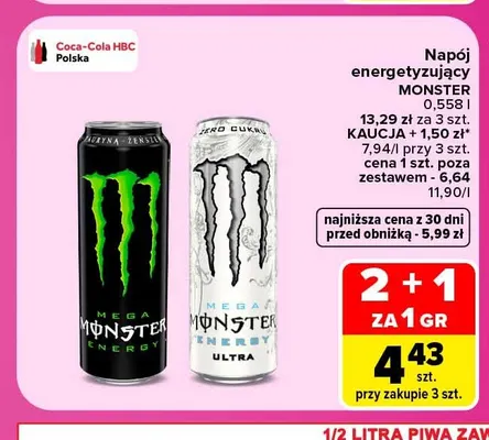 Napój energetyzujący Monster Energy promocja w Carrefour Market