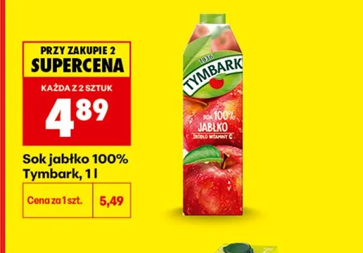 Sok jabłko 100% Tymbark promocja w Biedronka