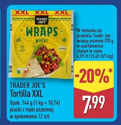 Tortilla XXL placki z mąki pszennej w opakowaniu 12 szt. promocja w Aldi