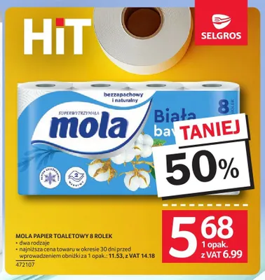 Papier toaletowy Mola 8 rolek promocja w Selgros