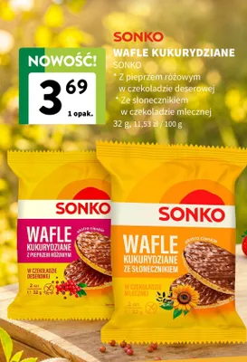 Wafle kukurydziane Sonko ze słonecznikiem w czekoladzie mlecznej promocja w Intermarche
