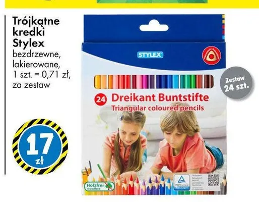 Trójkątne kredki Stylex bezdrzewne 24-pak promocja w Tedi