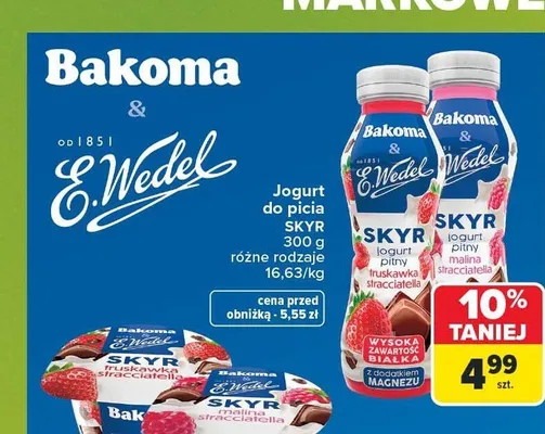 Jogurt do picia Skyr Bakoma & E.Wedel truskawka stracciatella promocja w Carrefour