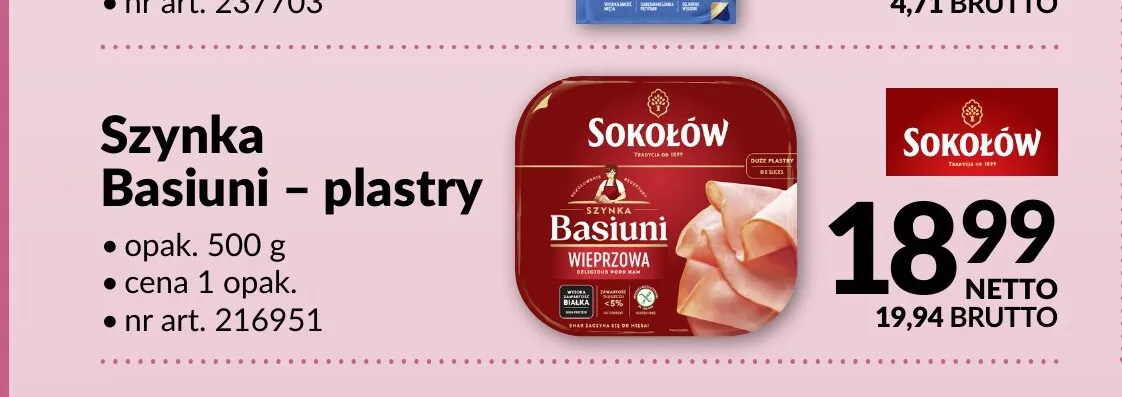Szynka Basiuni - plastry Sokołów promocja w Makro