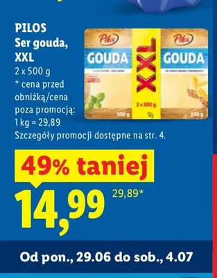 Ser gouda XXL Pilos 2-pak promocja w Lidl