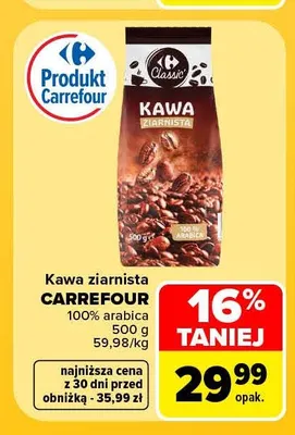 Kawa ziarnista Carrefour 100% arabica promocja w Carrefour