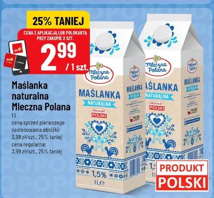 Maślanka naturalna Mleczna Polana promocja w POLOmarket