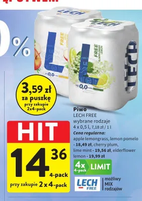 Piwo Lech Free apple lemongrass 4-pak 500 ml promocja w Intermarche