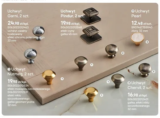 Uchwyt Nutmeg efekt niklu szczotkowanego gałka geometryczna 32mm promocja w Castorama