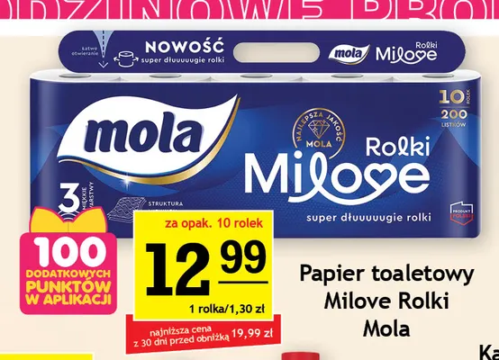 Papier toaletowy Milove Rolki Mola 10-pak promocja w Gram Market