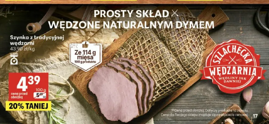 Szynka z tradycyjnej wędzarni Szlachecka Wędzarnia promocja w Delikatesy Centrum