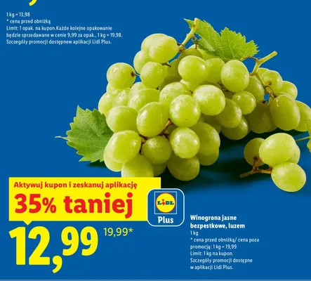 Winogrona jasne bezpestkowe, luzem promocja w Lidl