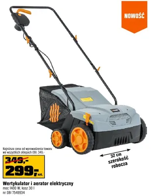 Wertykulator i aerator elektryczny moc 1400 W, kosz 30 l promocja w OBI